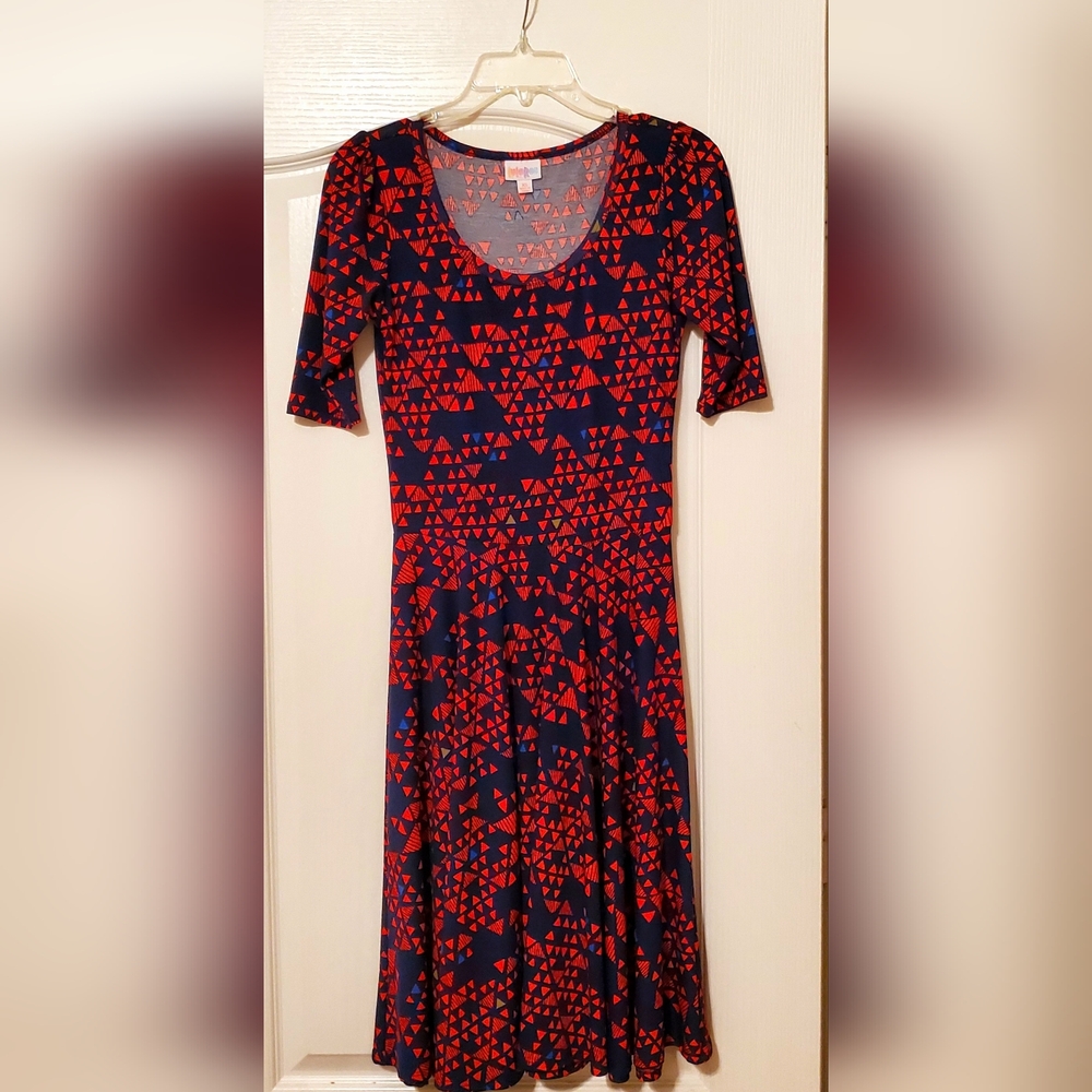 LuLaRoe Nicole Red/Blue Stretchy Dress Women Sz XS Like New